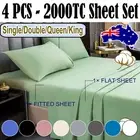Bed Sheet Set 2000TC Flat Fitted Sheet Pillowcase Soft Twin Queen King Single