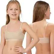 [iMuchic] Girl Dance Bra - Seamless Wireless Elastic Bras with 2 Pair Adjustable Replace Clear Straps Silicone Covers