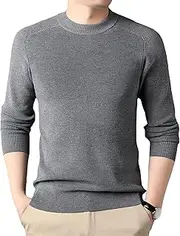 [Gsywaipei] Men's Crewneck Wool Sweater Classic Slim Fit Knitted Pullover Casual Solid Long Sleeve Male Knit Sweaters, Grey, 4X-Large