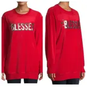 No Boundaries Juniors Graphic Pullover "Blessed" Red Sweatshirt Size Medium