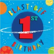 Blast Off Space Rocket Solar System Planets 1st Birthday Party Luncheon Napkins