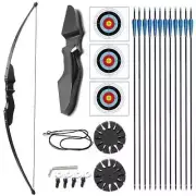 30/40lbs Straight Wooden Bow 12pcs Mixed Carbon Arrows Taken Down Bow