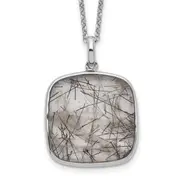 Sterling Silver Rhodium-Plated Square Black Rutilated Quartz Necklace