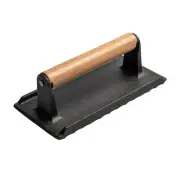 Meat Press Cast Iron Steak Weight Wood Handle Cookware Black BBQ Bacon Grill