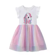 Nevenka Girls Tutu Dresses Flutter Sleeve Unicorn Print Party Dress for 2-7T