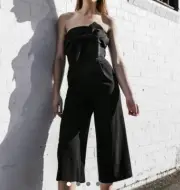 SEED HERITAGE Bow Front Black Strapless Wide Leg Jumpsuit NWT RRP$139 Size 6 AU