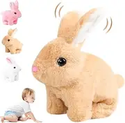 Bunny Toys Interactive Electronic Pet Toys Bunnies Can Walk and Talk, Easter Plush Stuffed Bunny Toy Walking Rabbit Educational Toys for Kids, Interactive Bunny Hopping Wiggle Ears Twitch Nose (Brown)