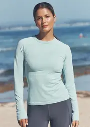 [Lorna Jane] Tempo Seamless Long Sleeve Top in Blue, Size - Medium M Mystic Blue Marl