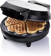 Bestron Waffle Iron for Classic Heart Wafers, Waffle Maker with Baking Light and Non-Stick Coating, 700 Watt, Colour: Black
