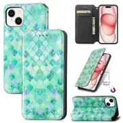 For Apple iPhone 15 Plus Leather Wallet Flip Case With RFID Blocking Credit Card Holder Slots Cover - Emerald