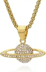 [PEAS] Fashion Jewelry Iced Out Stainless Steel Planet Pendant Saturn Necklace