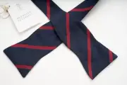 NIB BRUNELLO CUCINELLI Striped Blue Red Pure Silk Handmade Adjustable Bow Tie