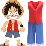 Kids Anime One Piece Monkey D Luffy Cosplay Costume Outfits Set Halloween Party Fancy Dress Gifts - 10-11Years