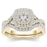 10k Yellow Gold Round Cut 0.9Ct Diamond Bridal Set Ring Size 8 Clarity I2