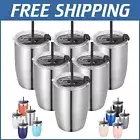 Reusable 12 oz Double Wall Tumblers for Kids with Sliding Lids & Straws - 6 Pack