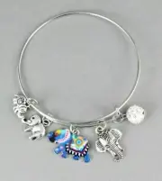 Elephant bracelet pendant expandable thin skinny bangle silver colorful charm