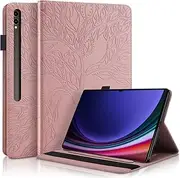 for Samsung Galaxy Tab S9 Ultra 14.6 inch 2023 Case Embossed Tree PU Leather Case Wallet Flip Cover Stand Function Tablet Case for Samsung Galaxy Tab S9 Ultra 2023 - Rosegold