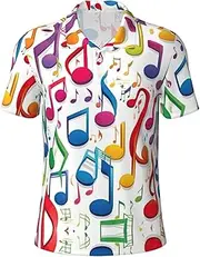 [DRTGEDS] Colorful Music Notes 1 Men's Polo Shirt Performance Short Sleeve Golf Shirt for Casual Wear, Leisure Outings, Black, 4X-Large