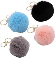 [Yardenfun] Artificial Fur Keychain Set 4pcs Fluffy Pendant Decorative Keychains for Women Girls Car Bag Decor