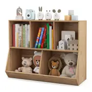 Costway Kids Toy Box Wooden Bookcase 5-Cube Storage Cabinet, Natural
