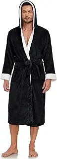 [RONGTAI] Hooded Mens Bathrobe, Soft Plush Long Fleece Robe, Full Length, Comfy Nightdress