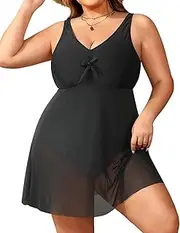 Holipick Plus Size Bathing Suit for Women One Piece Swimsuit Tummy Control Mesh Swim Dress