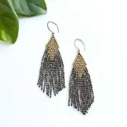Brass Beaded Diamond Fringe Drop Earring