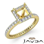 Princess Shape Semi Mount Pave Diamond Anniversary Ring 18k Yellow Gold 0.55Ctw