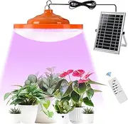 ladate Solar Plant Grow Light Battery Powered, 96 LED Full Spectrum Hanging Grow Lights for Indoor Plants with Timer, Solar Pendant Growing Lamp for Greenhouse with Remote Control(14.7FT Cord)