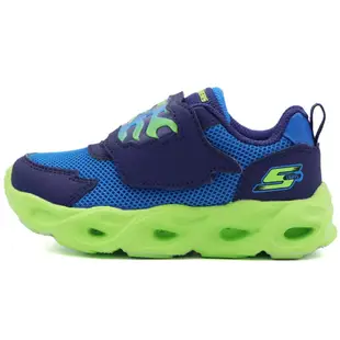 SKECHERS S LIGHTS 魔鬼氈 燈鞋 小童 藍綠 R9068 (400104NNVLM)