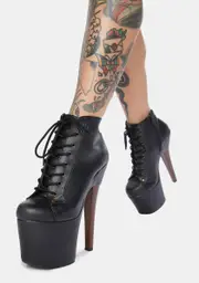 [Pleaser] Turning Heads Lace Up Heeled Booties