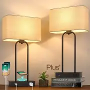Set of 2 Wireless Charging Touch Control 3-Way Dimmable Table Lamps, Beside N...