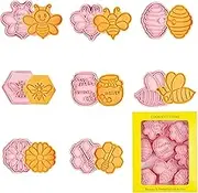 VorkiVecKi DIY Bee Cookie Molds - 3D Honey Pot Shape Cookie Cutter 8 Pcs Embossing Cookies Cutter Set 3D Bee Flower Stirring Stick Element Cookies Molds for Homemade Snack Cakes and Cookie Baking