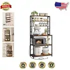 6-Tier Rustic Kitchen Shelves & Microwave Stand with 6 Hooks for Easy Storage
