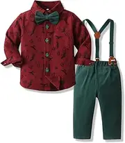 [xuntao] Baby Boys Suit Set Clothing Shirt with Bow Tie + Braces Trousers Romper Suit Party Outfit Christmas Clothing, red, 90
