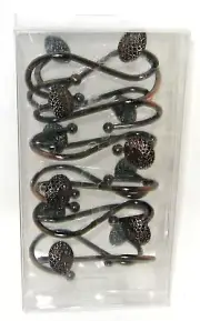 Dotted Lace Oil Rubbed Brushed Bronze Shower Curtain Hooks ~ 12 Shower Rings