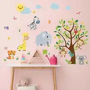 Amimagen Forest Baby Animals Wall Stickers - Monkeys Lion Tiger Giraffe Zebra Jungle Animals Wall Decals - Baby Nursery Kids Room Daycare Playroom Classroom Wall Decor