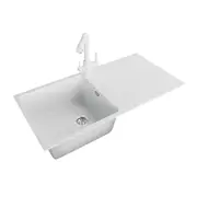 1000x500x200mm White Granite Stone Single Bowl Drainboard Overflow Kitchen Laundry Sink Basin
