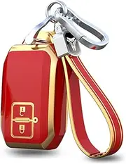 ontto Car Key fob Cover Fit for Suzuki Swift Wagon R Jimny Sierra Ignis MK53S Crossover Spacia 2 Buttons TPU Smart Key Shell Holder Bag Keychain Keyring Decorative Accessories Red
