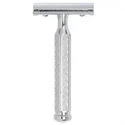 MERKUR Safety Razor 42C, Classic with Hexagonal Handle, Gloss Chrome, Three-Piece Razor with Straight Cut, Closed Comb, Ideal for Wet Shaving, Brass Handle, Made in Germany