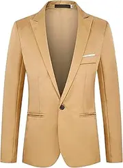 [Aosufei] Men's Comfort Casual Wedding Party Suit Jacket Lightweight Solid Dress Blazer Suits Stylish Business Tuxedo Jacket, Khaki2, Large