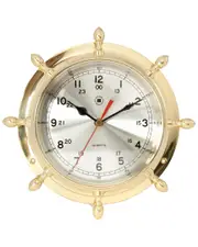 Bey-Berk Lacquered Brass Ship's Wheel Quartz Clock