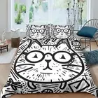 2/3pcs Bedding Set Black and White Cat Printed Comforter Cover Set Cartoon 16