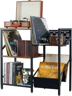 3-Tier Record Player Holder Stand, Large Vinyl Record Stand Up To 150 Albums, Me