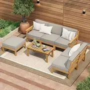 Livisip Outdoor Furniture 4pcs Outdoor Table and Chair Set with Wooden Frame and Cushion for Patio and Garden