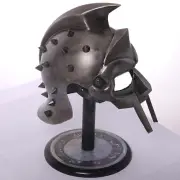 Medieval Blackened Steel Gladiator Maximus Helmet Larp Costume With Wooden Stand