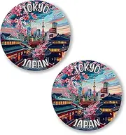 [No Thorns Media] Tokyo Japan 2 Pack Pinback Buttons 2.25" Fun Pins for Clothes, Backpacks, Hats, and Jackets - Cartoon, Retro, and Punk Style Lapel Badges, Slogans, and Party Pins ID45000, Metal, no gemstone