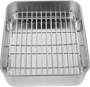 Zerodeko 1Set Grill Plate with Mesh Rack Deep Roasting Pan for BBQ Kitchen Food Display for Cooking Chicken Meat Fish and Vegetables