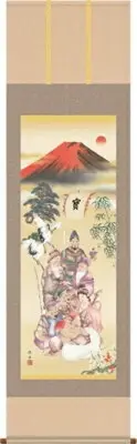 Hanging scroll Auspicious & Seven Lucky Gods by Keisyu Nagae 45x164cm made in JP
