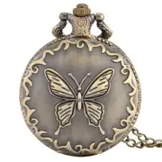 Vintage Butterfly Men Women Quartz Analog Pocket Watch Necklace Pendant Chain
